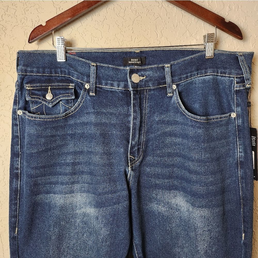 True Religion Ricky Relaxed Flap Straight Dark Woodland Wash Jeans Size 36 - Picture 3 of 10